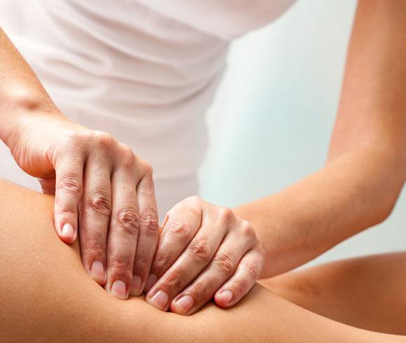 Application of a full body massage on the thighs to stimulate blood circulation.