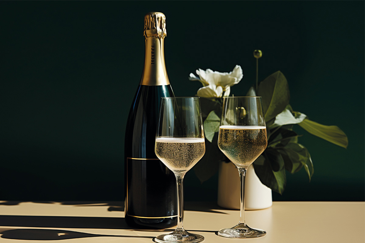 Stilvoll angerichtete Sektgläser bereit für das Sekt- und Champagnertasting im Rugard Thermal Strandhotel in Binz auf Rügen.
